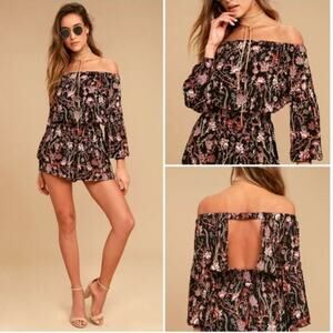 FREE PEOPLE | Pretty and Free Black Floral Off the shoulder romper | Medium
